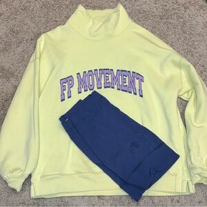 FP Movement by Free People Yellow Sweatshirt with Purple Text